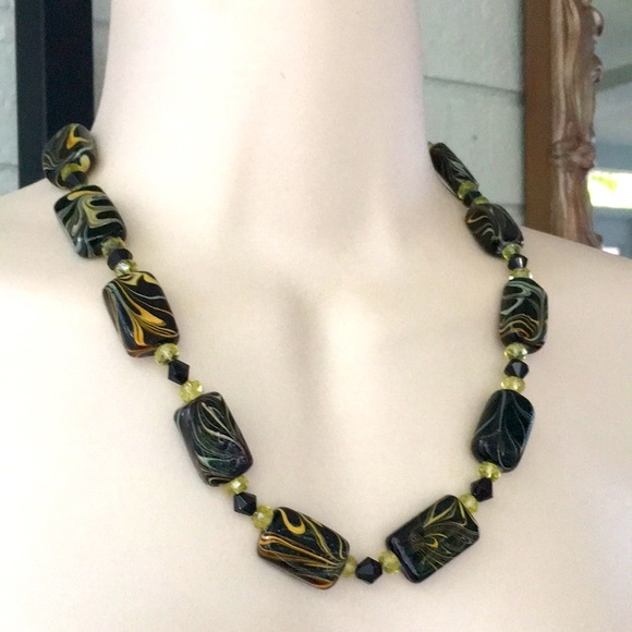 Hand Crafted Jewelry - Handmade OOAK vintage Glass black bead 18 necklace